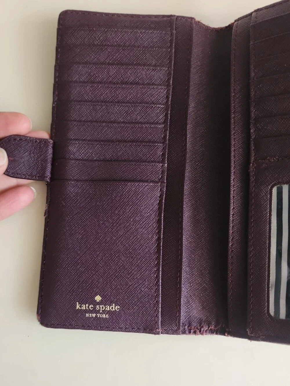kate spade Plum Textured Saffiano Continental Wallet with Gold Logo